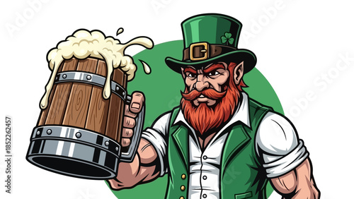 Cheerful Leprechaun Holding a Foaming Beer Mug Illustration