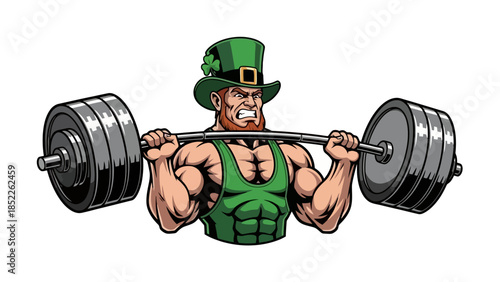 Leprechaun Weightlifter Vector Illustration with Heavy Barbell