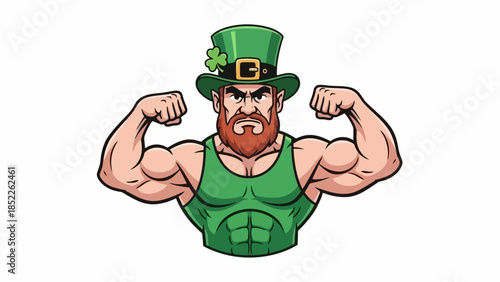 Strong Leprechaun Flexing Muscles Vector Illustration
