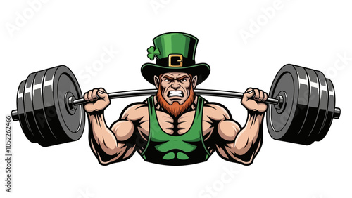 Leprechaun Weightlifter Vector Illustration