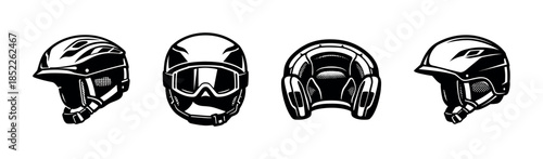 Motorcycle helmet designs, protective gear set, flat vector illustration