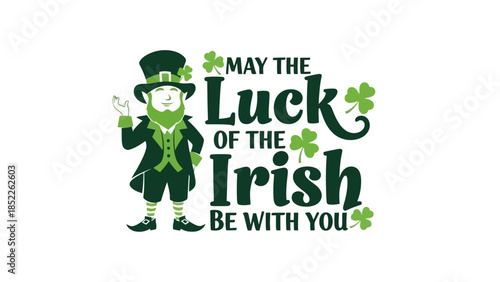 St. Patrick's Day Leprechaun with Clovers and Wishes