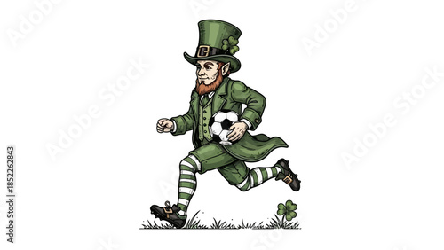 Leprechaun Soccer Player Vector Illustration Running with Ball