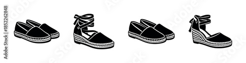 Espadrille shoes collection, casual and chic, flat vector illustration