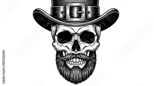 Skull with Hat and Beard Vector Illustration for Design Projects