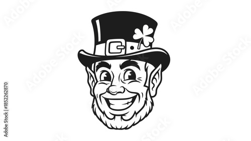 Friendly Leprechaun Head Vector Illustration with Hat and Shamrock