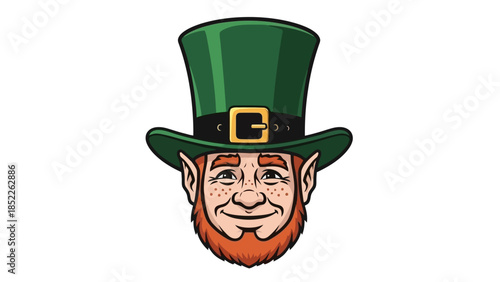 Leprechaun Head Vector Illustration with Green Hat and Red Beard