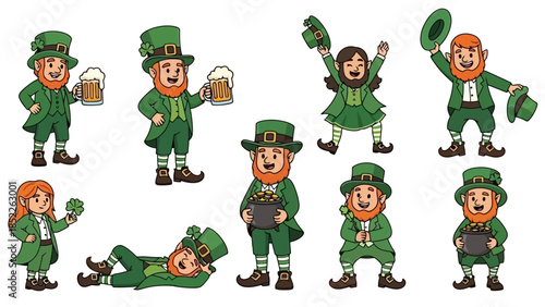 Cheerful Leprechauns Celebrating St. Patrick's Day with Beer and Clovers