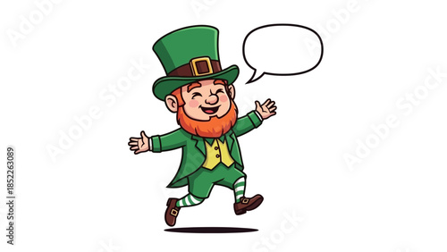 Cheerful Leprechaun Character with Green Hat and Red Beard Illustration