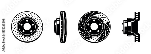 Brake disc types, flat vector illustration for car parts, auto components, mechanics