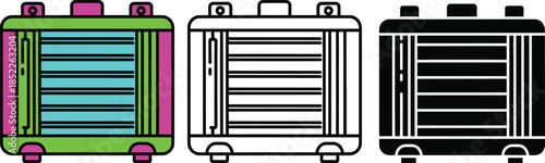 Three colorful rectangular battery packs with different colored lines and terminals