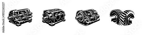 Mechanical gear vector illustration, flat vector style, gearbox, cogs, machinery