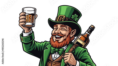 Cheerful Leprechaun Raising a Glass of Beer in a Festive Illustration
