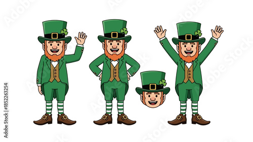 Cheerful Leprechauns Celebrating St. Patrick's Day Vector Illustration