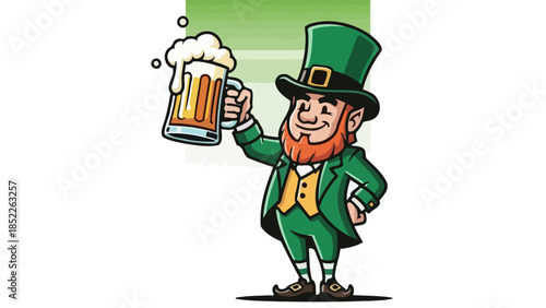 Cheerful Leprechaun Celebrating with Beer Illustration