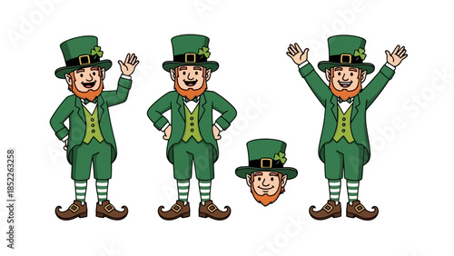 Cheerful Leprechauns Celebrating St. Patrick's Day Vector Illustration