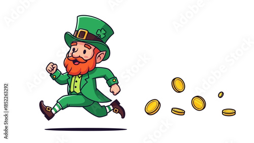 Leprechaun Running with Gold Coins Vector Illustration
