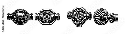 Differential gear vector illustration, automotive, machinery, flat vector style