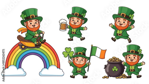 Whimsical Leprechaun Characters Vector Illustration Set
