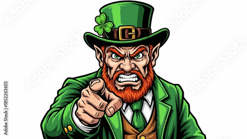 Angry Leprechaun Pointing Finger Vector Illustration