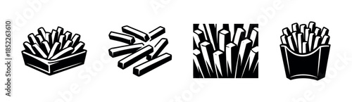 French fries vector illustration, flat style, crispy snacks, fast food icons