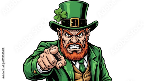 Angry Leprechaun Pointing Finger Vector Illustration