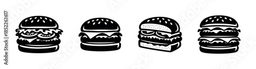 Burger icons collection, fast food concept, flat vector illustration