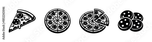 Pizza vector illustration, flat vector style, pepperoni, cheese, slices