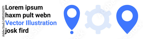 Navigation systems, location services, GPS tools, app settings, customization, map interfaces. Blue map markers and gear icon. Navigation systems and location services visually
