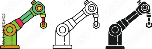 Three colorful robotic arms with different colors and industrial robot mechanical arm
