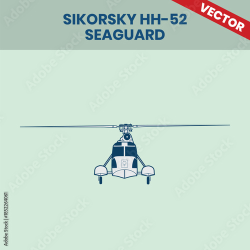 Technical Line Drawing of Helicopter Sikorsky HH-52 Seaguard 2D Engineering Rendering Sketch Vector Illustration Front View Angle