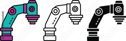 Three colorful robotic arms with joints and circular on white background mechanical