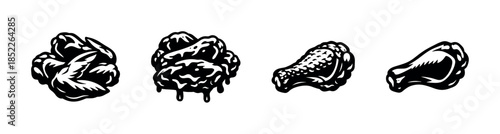 Grilled chicken vector illustration, flat vector, wings, drumsticks, food icons