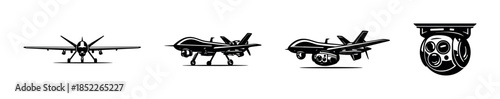 Drone aircraft set, flat vector illustration, uav, surveillance, aviation design