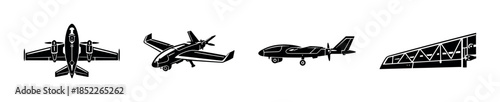 Drone and airplane set, aviation and aircraft, flat vector illustration