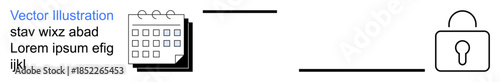 Data protection, time management, secure scheduling, privacy, cybersecurity, encryption. Graphic shows a calendar linked to a lock. Data protection and secure scheduling concept