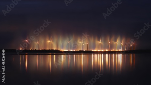 Turbine lights dance beneath auroras