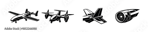 Aircraft and drone flat vector illustration, aviation technology themes
