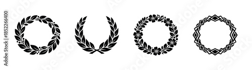 Laurel wreath designs, floral, ornamental elements, flat vector illustration