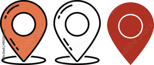 Three orange location pin with black outlines and different styles map marker three pins