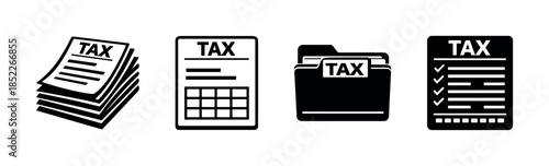 Tax forms set, documents, papers, files, flat vector illustration