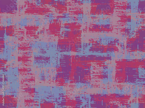 Full Seamless bold grunge plaid pattern with noisy blocks for artistic print background. Scraped paint texture. Fashion textile for women dress, streetwear, wallpaper, and craft.