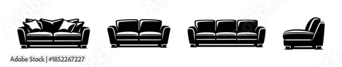 Sofa and couch collection, furniture set, seating area, flat vector illustration
