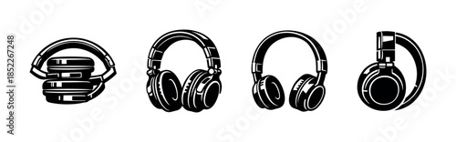 Headphones set collection. Earphones flat vector illustration. Headphones icons