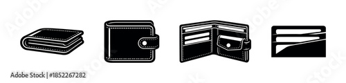 Wallet and card holder set, flat vector illustration, purse, billfold design