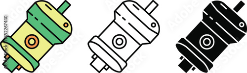 Three skateboard wheels with green yellow and black colors isolated on white background