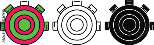 Three stopwatch with green pink and black circular time timer concentric