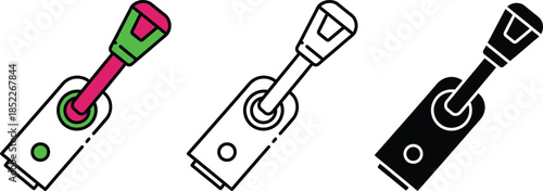 Three stylized fuel nozzles with green red and black colors on white background gas pump