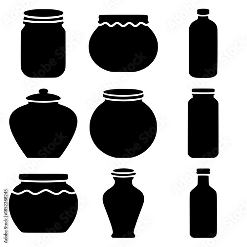 Nine Silhouette Jars and Bottles in a Minimal Grid