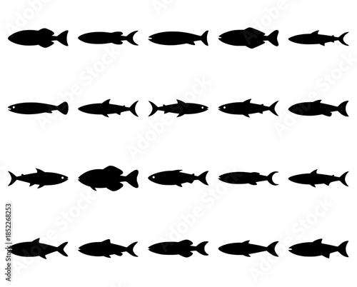 Horizontal Rows of Black Fish Silhouettes Across a White Background